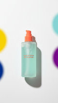 Glow Starter Gel Cleanser, 3/4 angle product shots on lightly textured surfaces (white tile or soft pastel backgrounds)...